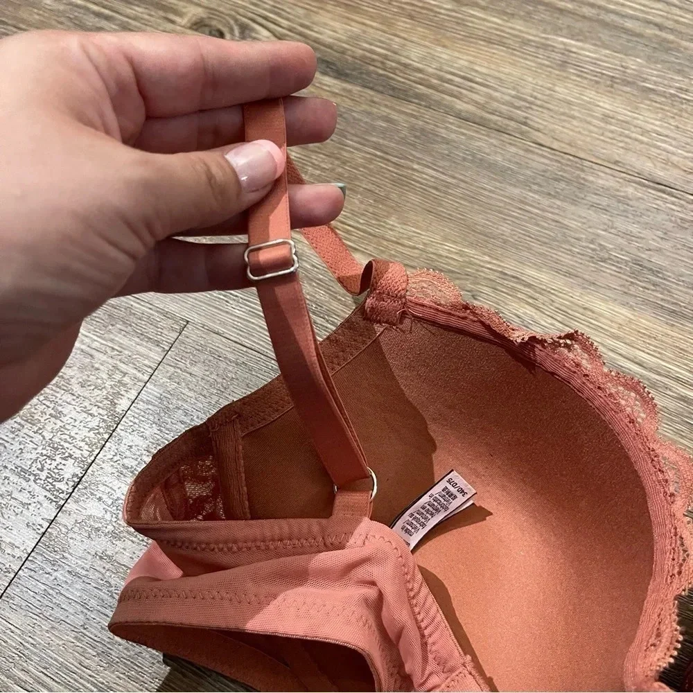 Victoria's Secret Salmon Pink Glitter Lace Dream Angels Demi Bra Womens Size 34D